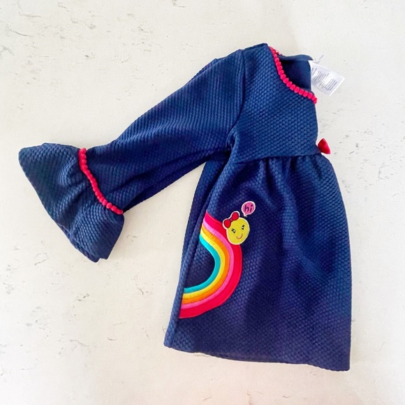 Nannette Kids Navy Embroidered Rainbow Heart Smiley Face Red Trim Top Size 5 - Picture 2 of 8